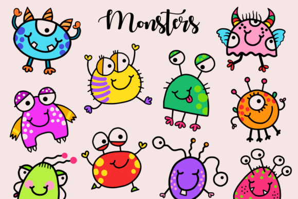 Cute Child Like Doodle Little Monsters