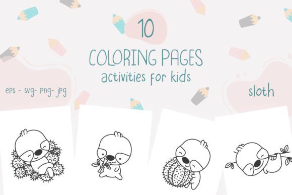 Cute Sloth Coloring Page Graphics for Crafting