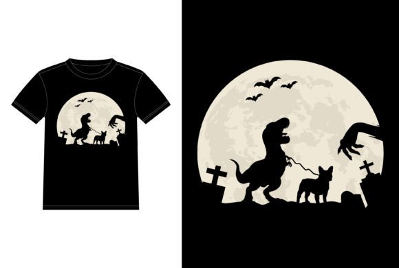 French Bulldog Dinosaur Moon Graphics for T-Shirt Designs