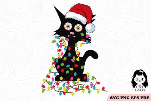 Fun Black Cat Christmas Graphics for Crafts