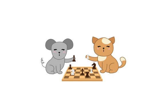 Fun Cat Mouse Chess Graphic for Crafts and Sports