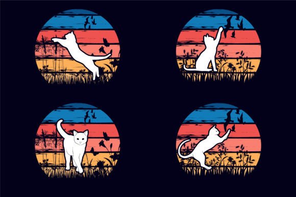 Sunset-Cat-Retro-T-Shirt-Design Graphics